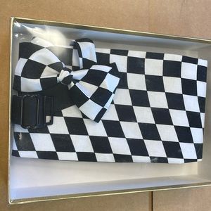 COPY - Black n White Checkerboard Cummerbund and Bow Tie Set New
